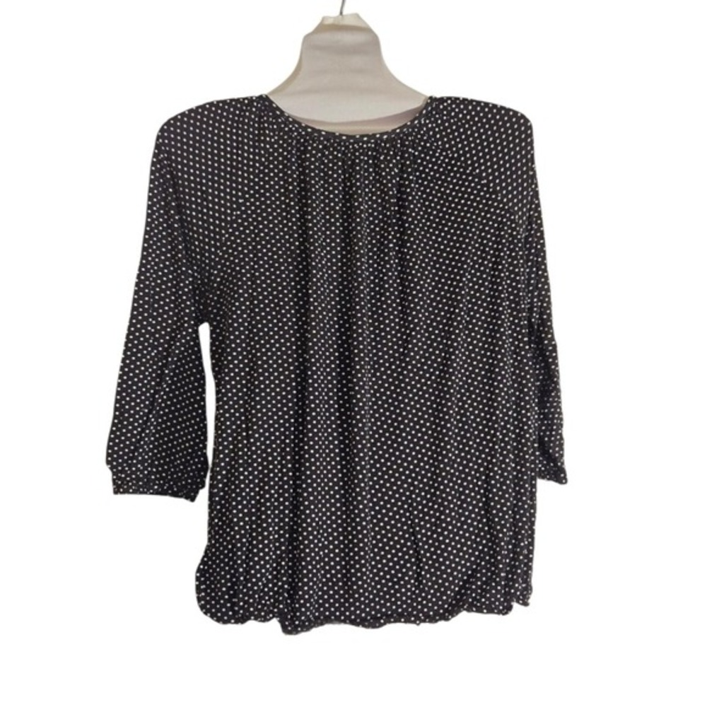 Michael Kors Black Polka Dot Round Neck 3/4 Elastic Sleeve Waist Viscose Top Lge - Picture 6 of 6